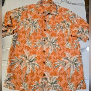 Tommy Bahama Men's Orange Palm Print Button Down Silk Shirt Small Hawaiian
